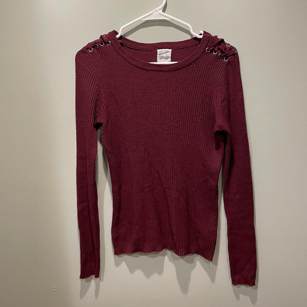 Hippie Rose Red Long Sleeve Fitted Knit Top
